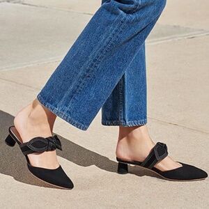 Loeffler Randall Maira-KS Mule Black Suede Leather Kitten Heel Women Size 7B